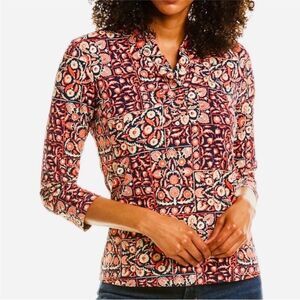 J. McLaughlin Durham Catalina Cloth 3/4 Sleeve Navy Floral Top Size XL